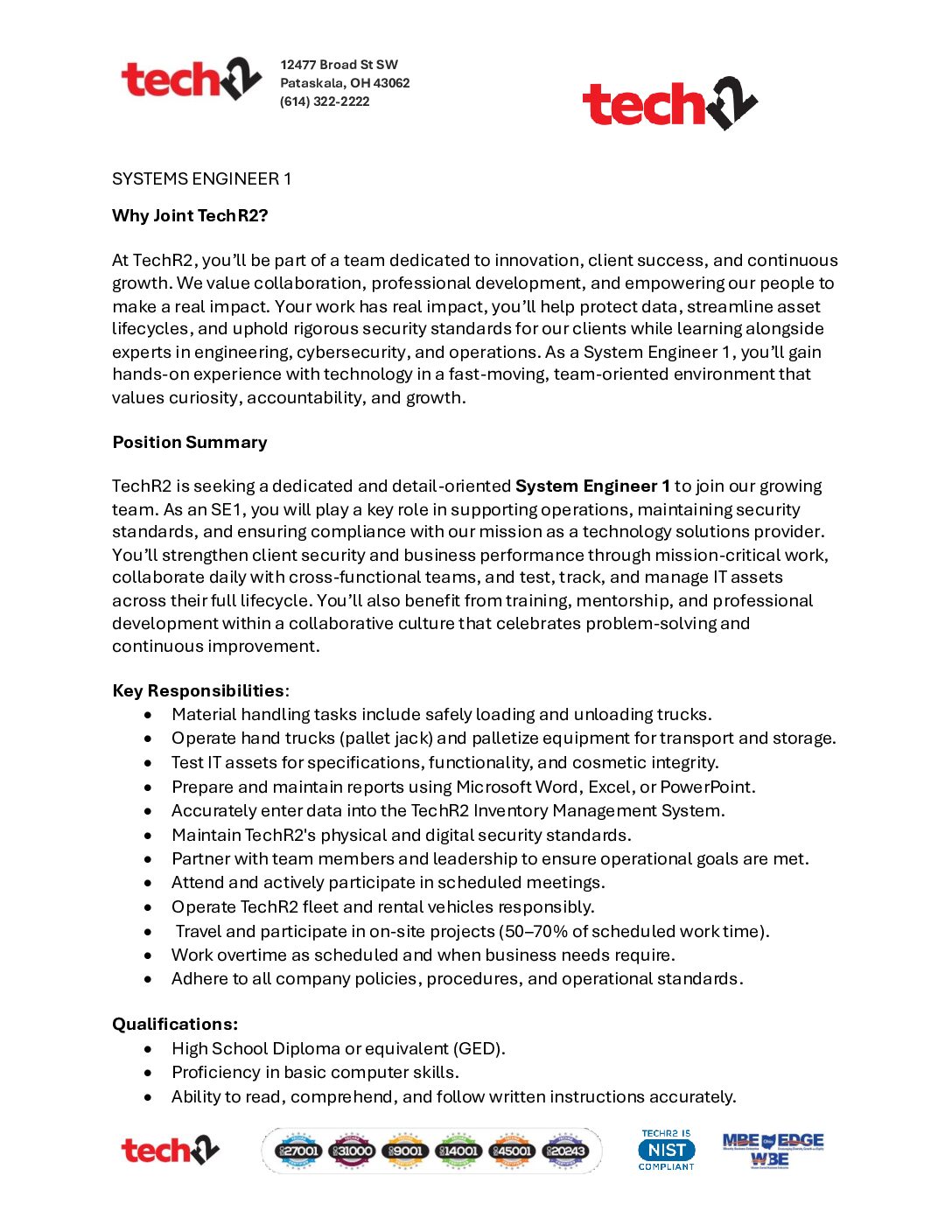 SYSTEMS ENGINEER 1 JD 11.12.25 System Engineer 1